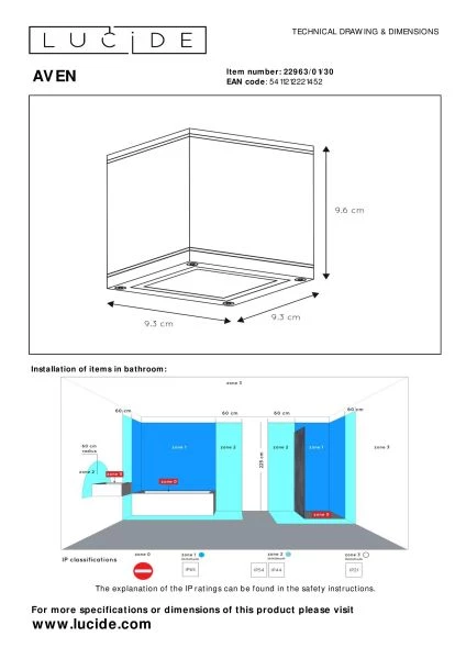 Lucide AVEN - Deckenstrahler Badezimmer - 1xGU10 - IP65 - Schwarz - TECHNISCH